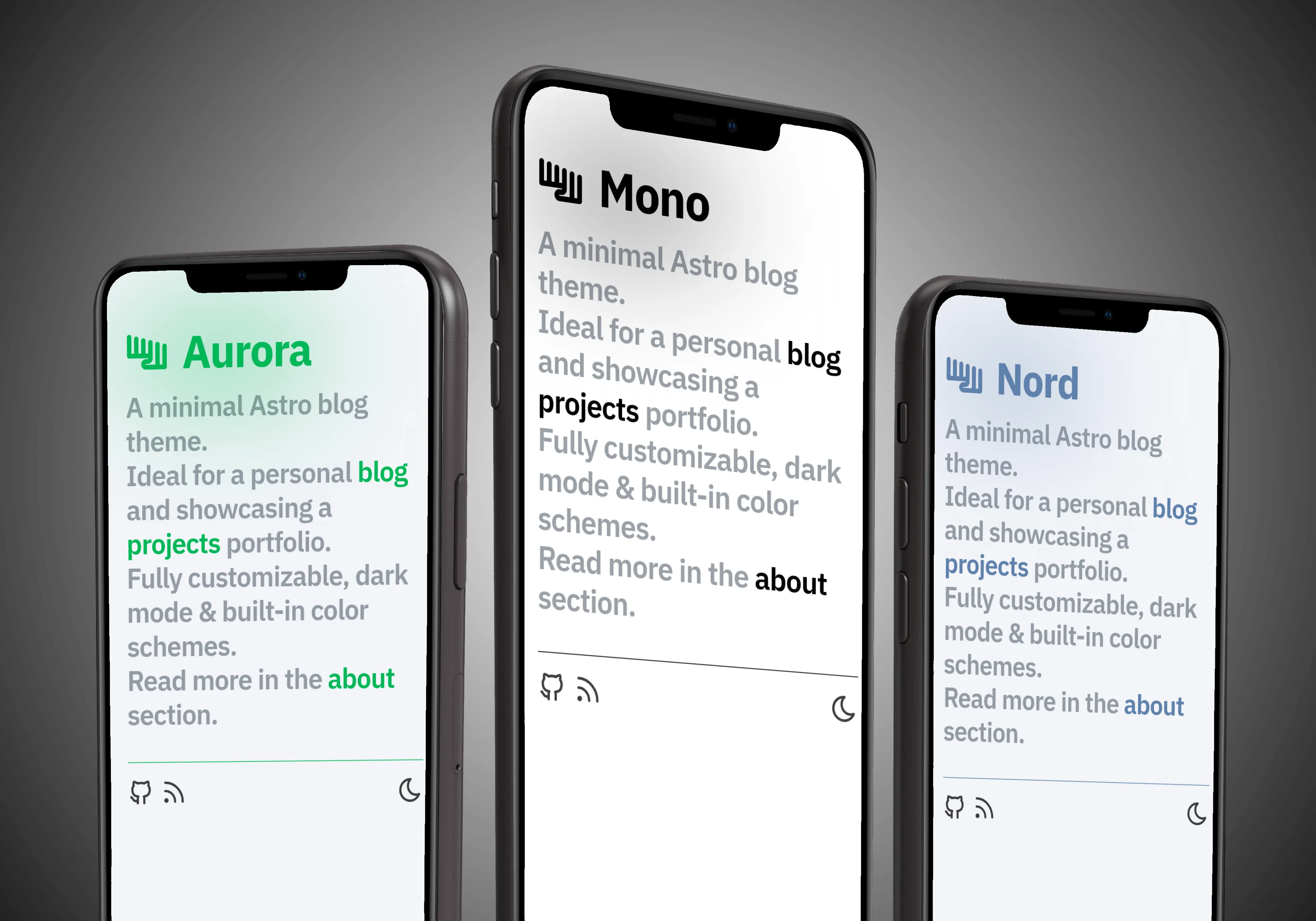 Nordlys dark color schemes preview